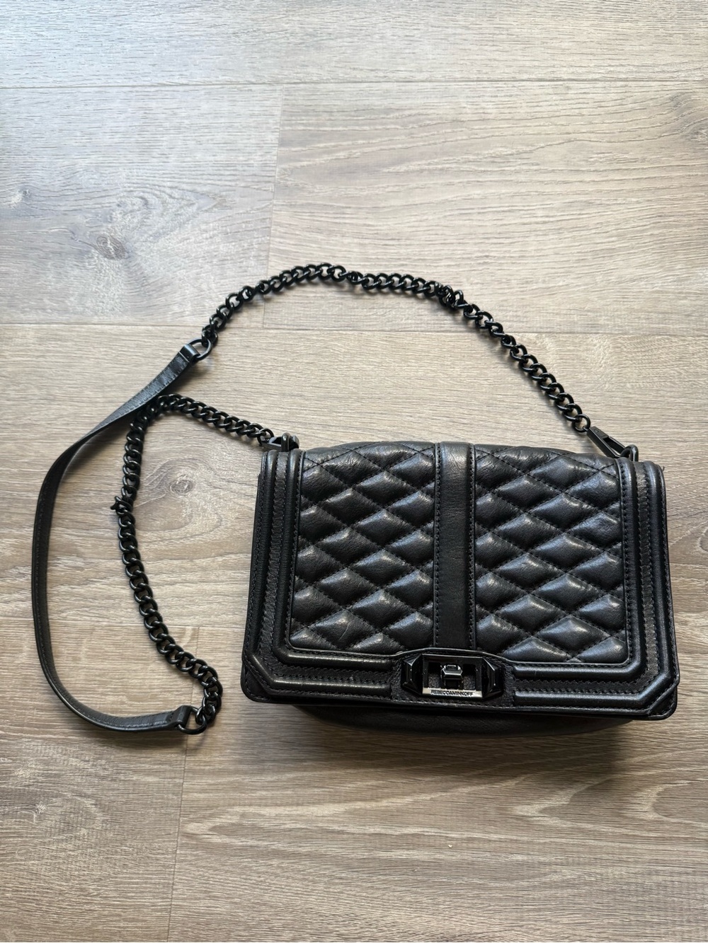 Rebecca Minkoff Black Quilted Leather Shoulder Bag with Chain Strap